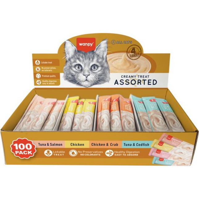 Wanpy – Cremige Leckerbissen zum Naschen – 4 Geschmacksrichtungen – Vorteilspackung mit 100 Stück