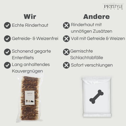 Petstyle Living - Gedrehte Stöcke mit Entenmotiv, 12,5 cm - 100 Stück