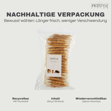 Petstyle Living - Gedrehte Stäbchen mit Huhn 12,5 cm - 100 Stück