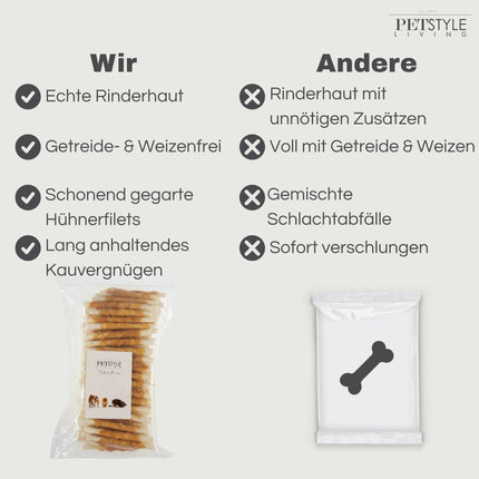 Petstyle Living - Gedrehte Stäbchen mit Huhn 12,5 cm - 100 Stück