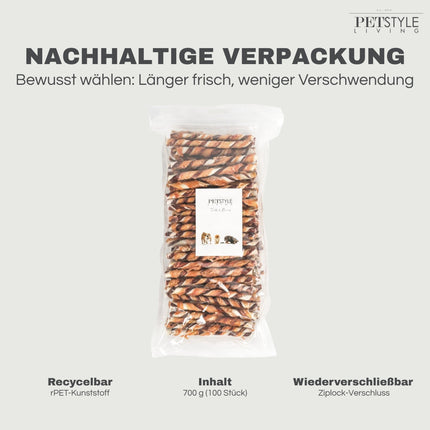Petstyle Living - Gedrehte Stäbchen, mehrfarbig mit Huhn & Rind, 12,5 cm - 100 Stück