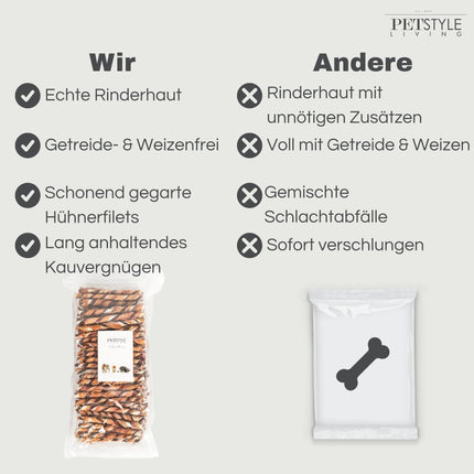 Petstyle Living - Gedrehte Stäbchen, mehrfarbig mit Huhn & Rind, 12,5 cm - 100 Stück
