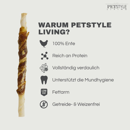 Petstyle Living - Gedrehte Stöcke mit Ente 12,5 cm - 30 Stück 
