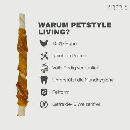 Petstyle Living - Gedrehte Stäbchen mit Huhn 12,5 cm - 30 Stück
