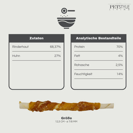 Petstyle Living - Gedrehte Stäbchen mit Huhn 12,5 cm - 30 Stück