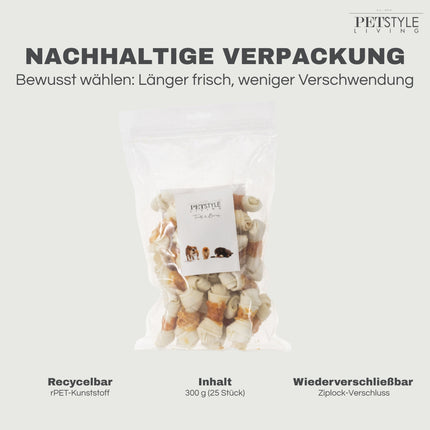 Petstyle Living - Geknotete Knochen mit Hühnchen 7,5 cm - 25 Stück