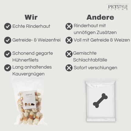 Petstyle Living - Geknotete Knochen mit Hühnchen 7,5 cm - 25 Stück