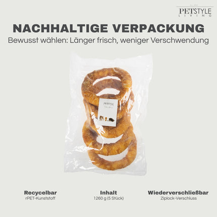Petstyle Living - Gepuffte Ringe mit Hühnchen 19 cm - 5 Stück