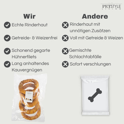 Petstyle Living - Gepuffte Ringe mit Hühnchen 19 cm - 5 Stück