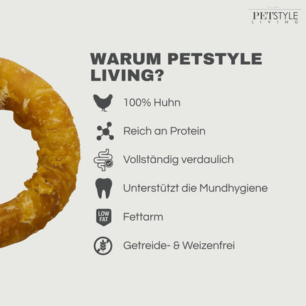 Petstyle Living - Gepuffte Ringe mit Hühnchen 12,5 cm - 10 Stück