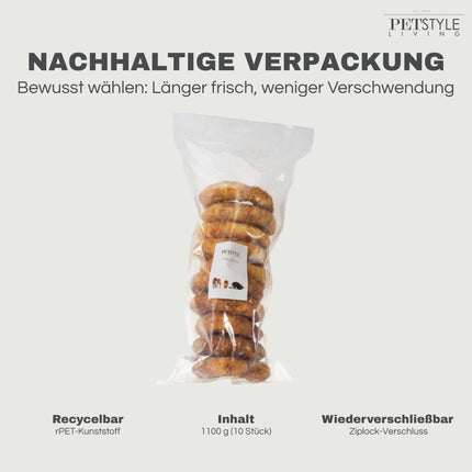 Petstyle Living - Gepuffte Ringe mit Hühnchen 12,5 cm - 10 Stück