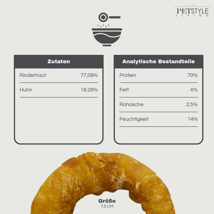 Petstyle Living - Gepuffte Ringe mit Hühnchen 7,5 cm - 20 Stück