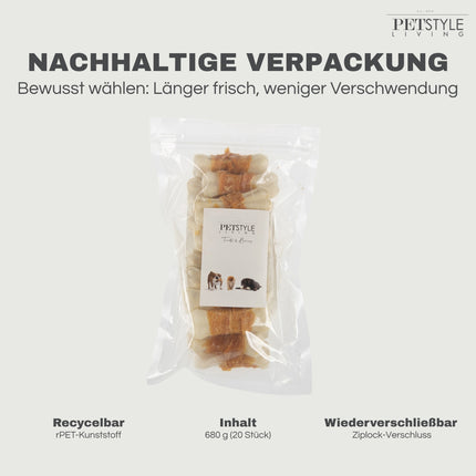 Petstyle Living - Gepresste Knochen mit Hühnchen 10 cm - 20 Stück