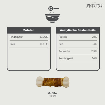 Petstyle Living - Gepresste Knochen mit Entenmotiv, 7,5 cm - 20 Stück