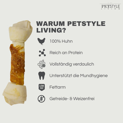 Petstyle Living - Geknotete Knochen mit Hühnchen 11 cm - 20 Stück