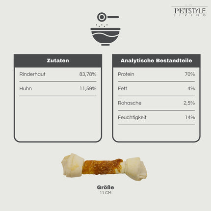 Petstyle Living - Geknotete Knochen mit Hühnchen 11 cm - 20 Stück