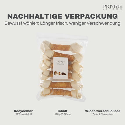 Petstyle Living – Geknotete Knochen mit Hühnchenmotiv, 21 cm – 6er-Pack