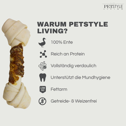 Petstyle Living – Geknotete Knochen mit Ente, 21 cm – 6er-Pack