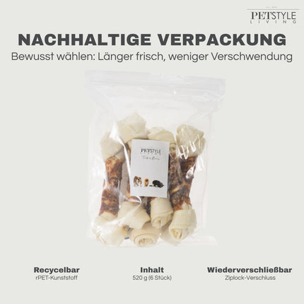 Petstyle Living – Geknotete Knochen mit Ente, 21 cm – 6er-Pack