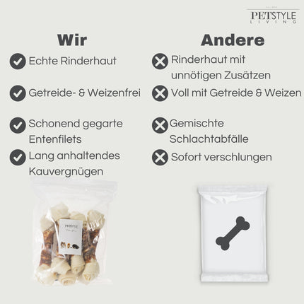 Petstyle Living – Geknotete Knochen mit Ente, 21 cm – 6er-Pack