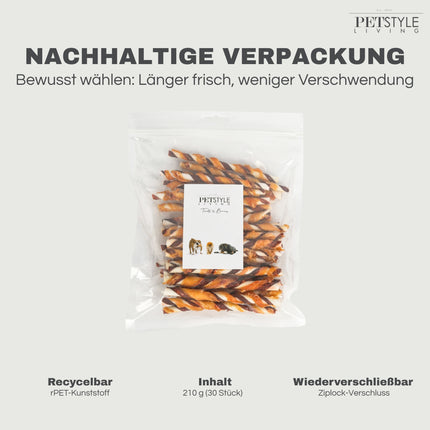 Petstyle Living - Gedrehte Stäbchen, mehrfarbig mit Huhn & Rind, 12,5 cm - 30 Stück 