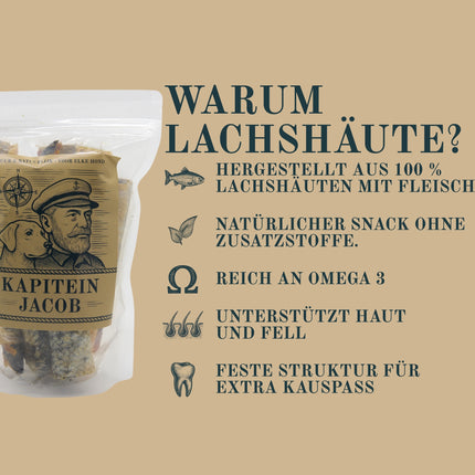 Kapitein Jacob – Getrocknete Lachshaut mit Fleisch – 300 Gramm