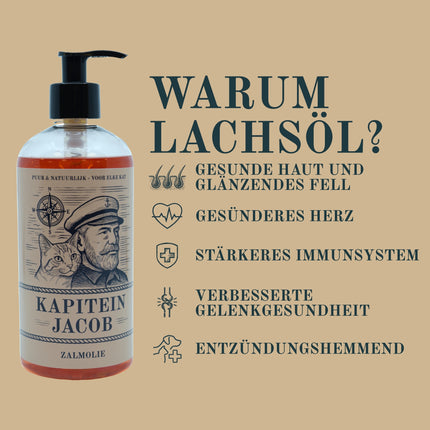 Kapitein Jacob – Lachsöl für Katzen – 0,5 Liter