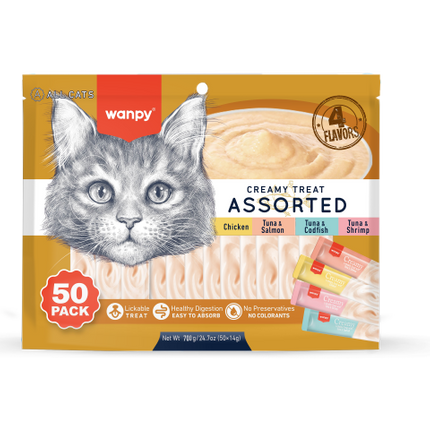 Wanpy – Cremige Leckerbissen zum Naschen – 4 Geschmacksrichtungen – 50 Stück