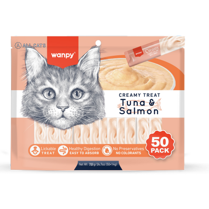 Wanpy – Cremige Leckerbissen zum Naschen – Thunfisch & Lachs – 50 Stück