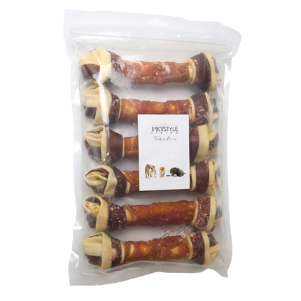 Petstyle Living – Geknotete Knochen mit Huhn & Rind, mehrfarbig, 21 cm – 6er-Pack