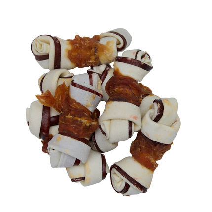Petstyle Living - Geknotete Knochen mit Huhn & Rind, mehrfarbig, 7,5 cm - 25 Stück
