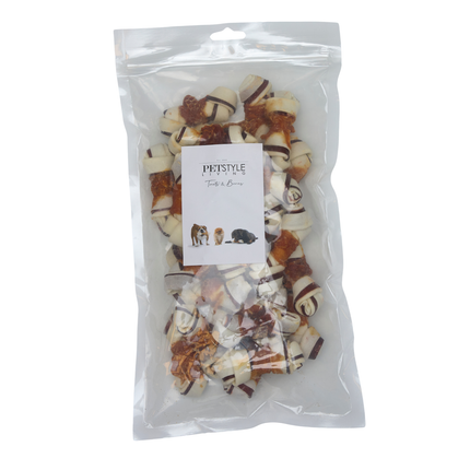 Petstyle Living - Geknotete Knochen mit Huhn & Rind, mehrfarbig, 7,5 cm - 25 Stück