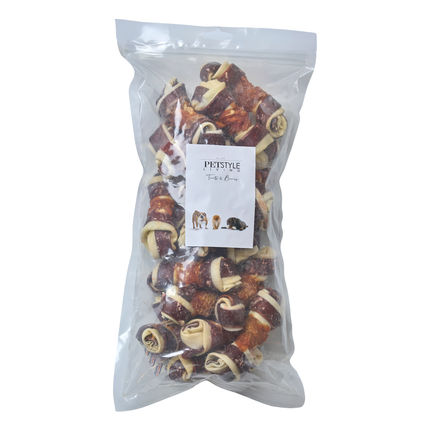 Petstyle Living - Geknotete Knochen mit Huhn & Rind, mehrfarbig, 11 cm - 20 Stück