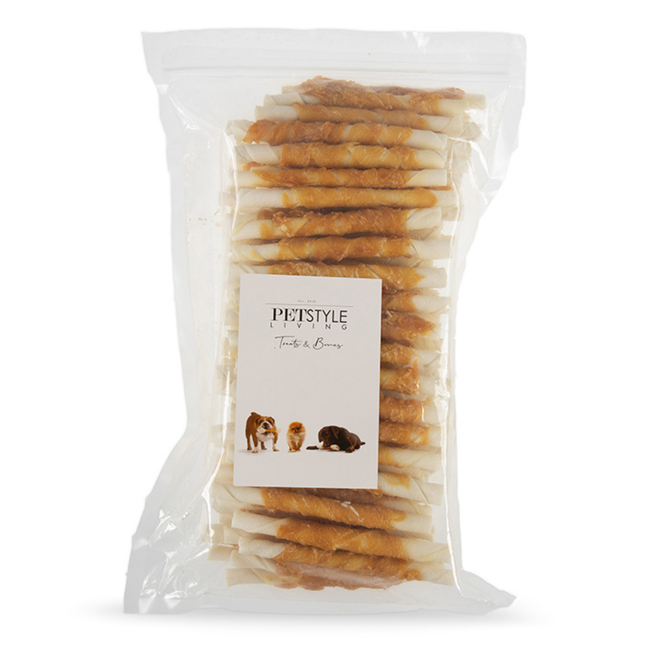 Petstyle Living - Gedrehte Stäbchen mit Huhn 12,5 cm - 100 Stück