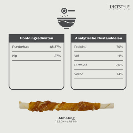 Petstyle Living - Gedrehte Stäbchen mit Huhn 12,5 cm - 30 Stück