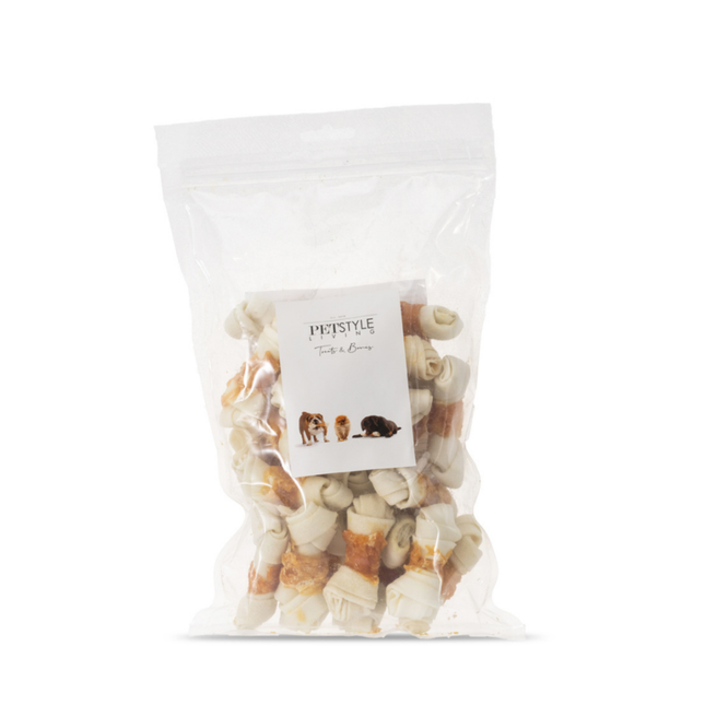 Petstyle Living - Geknotete Knochen mit Hühnchen 7,5 cm - 25 Stück