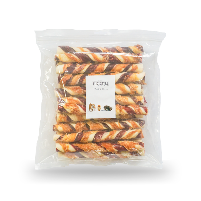 Petstyle Living - Kaustangen, mehrfarbig mit Huhn & Rind, 20 cm - 20 Stück