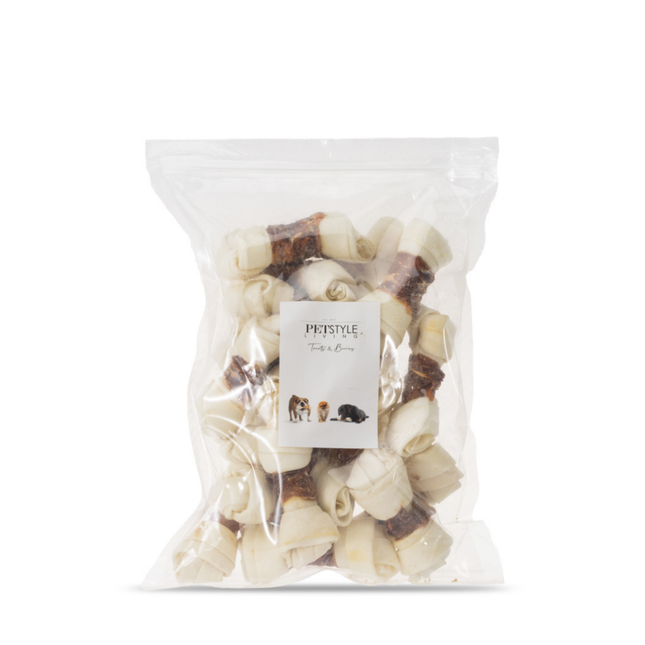 Petstyle Living - Geknotete Knochen mit Ente 11 cm - 20 Stück