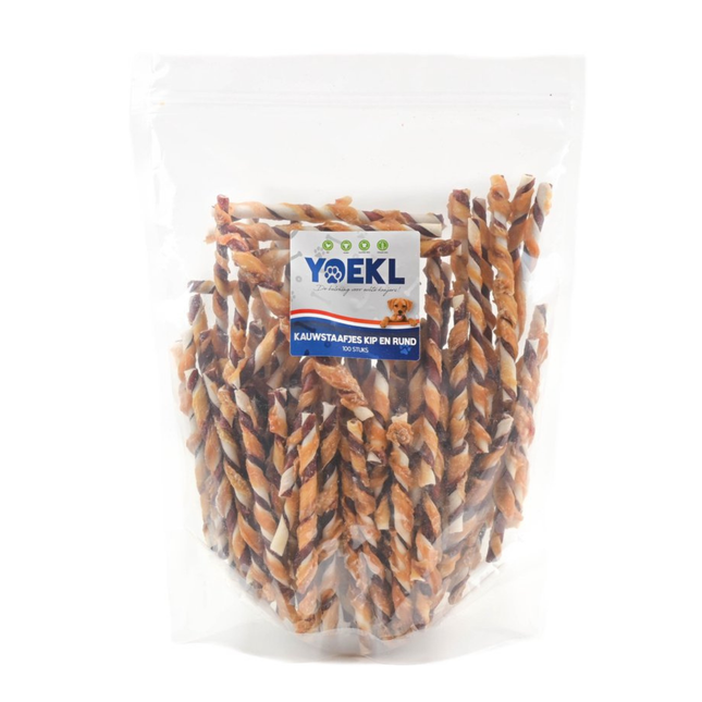 YOEKL - Kausticks, mehrfarbig, mit Hühnchen- und Rindfleischgeschmack, 100 Stück