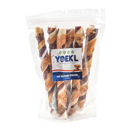 YOEKL – Kaustangen mit Hühner- und Rindfleisch, 20 cm, 6 Stück